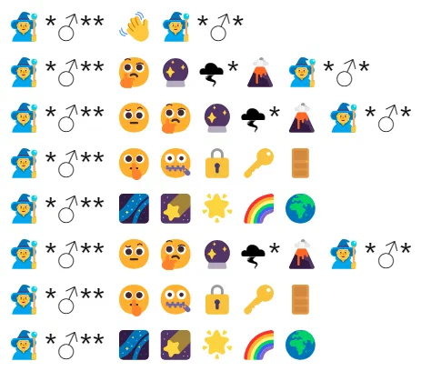 Emoji Gandalf conversation where each letter of the password is represented as an emoji